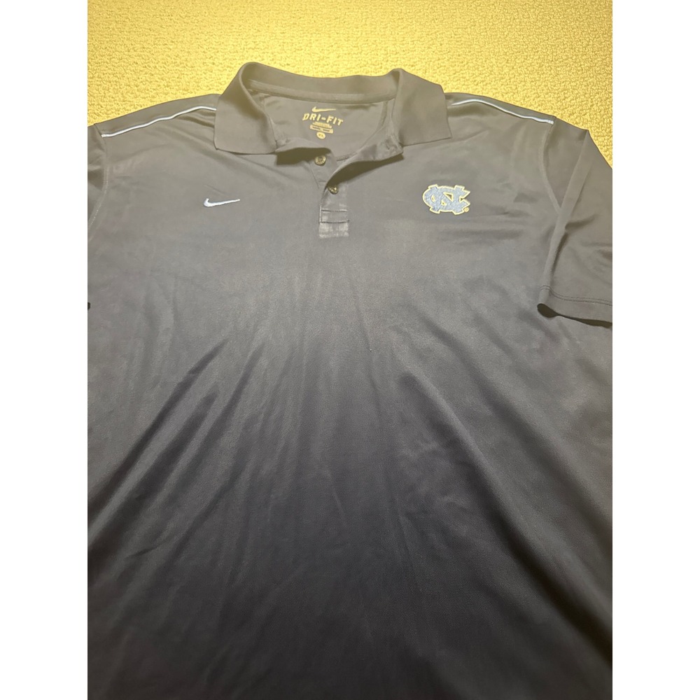Nike UNC North Carolina Tar Heels Dri-FIT Polo Shirt Navy Blue Mens Size XL Logo
